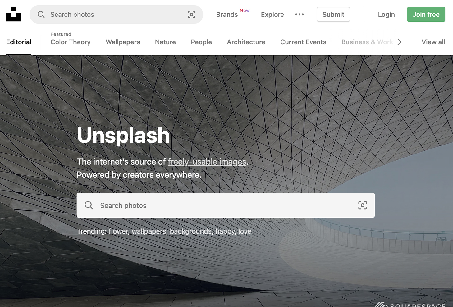 Preview of free Creative Commons images search on Unsplash.