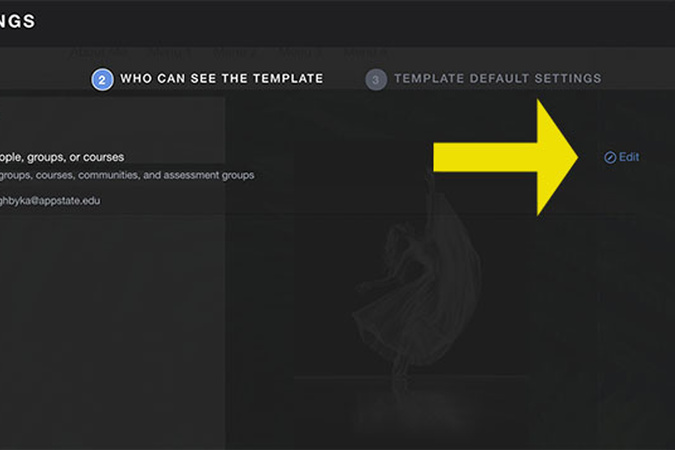 Sharing settings screen with Edit option next to sharing with courses selected.