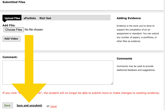 Save and unsubmit button selected to clear the submission and allow resubmission.