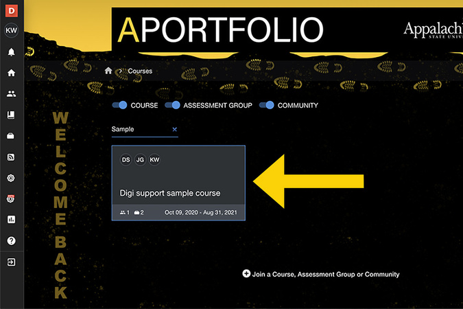 Courses list with a specific course selected for creating a new assignment.