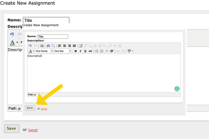 Assignment description field available for adding instructions or details.
