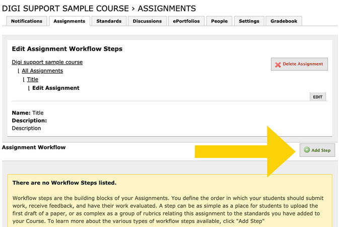 Add Step button selected to add a required submission step to the assignment.