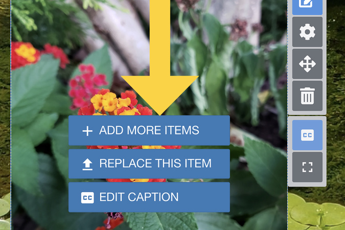 Image settings menu displaying the Add more items option for expanding a gallery.
