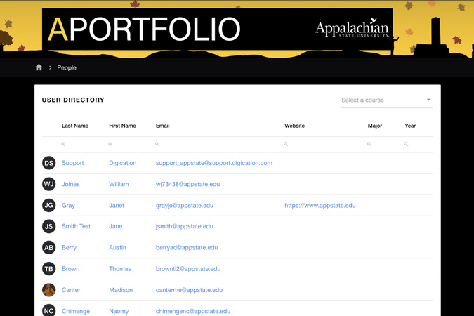 People directory showing list of users and search fields under each column.
