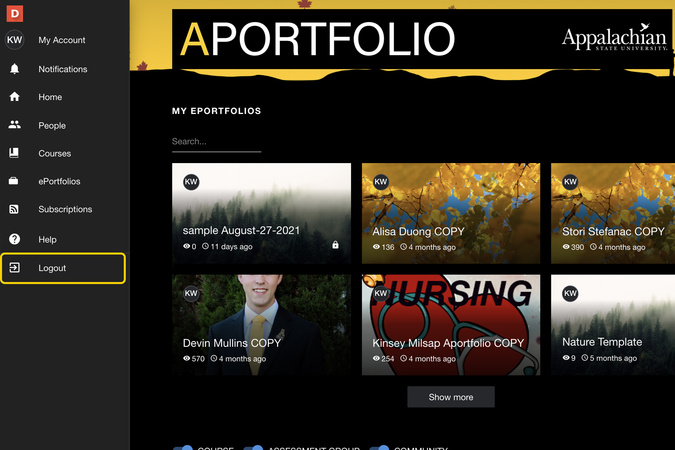 Logout option to sign out of Aportfolio