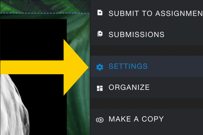 Settings menu open with the Settings option highlighted for editing portfolio details.