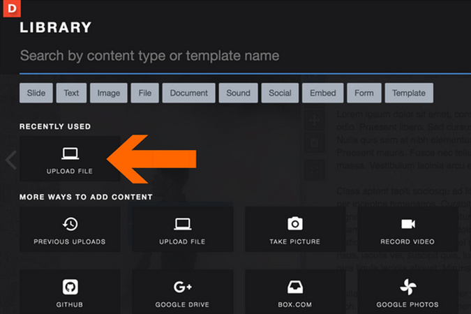 Screenshot of the upload window displaying the ‘Upload File’ option for adding gallery images.