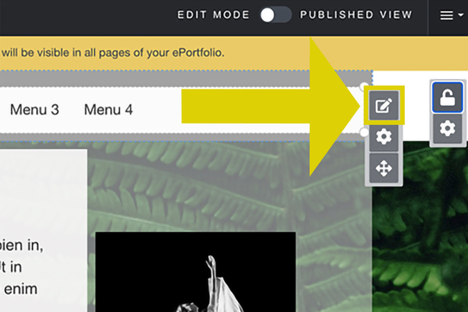 Screenshot showing the navigation menu with the edit button visible after hovering.