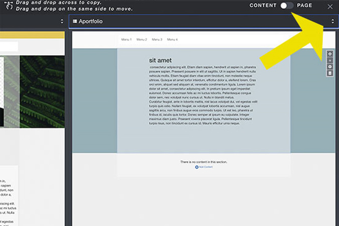 Arrow controls next to portfolio name used to change the active portfolio panel.