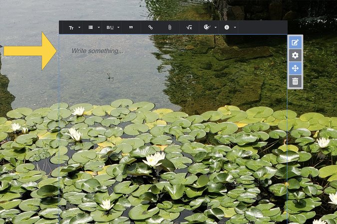 Slide editor displaying enlarged text box to extend background image length.