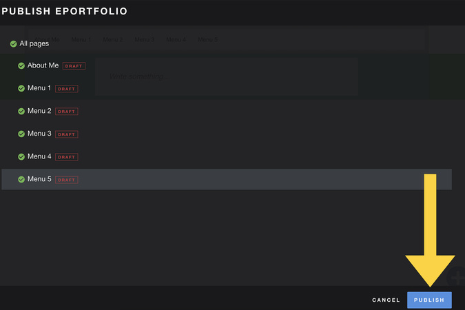 Screenshot showing the ‘Publish’ button used to finalize publishing the selected pages.