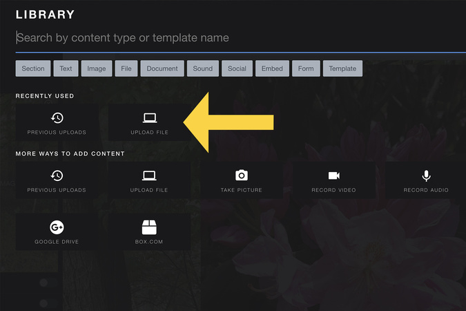 Screenshot showing the Upload File option selected to add a background image.
