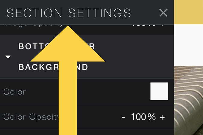 Screenshot showing the section settings panel after a background image upload.