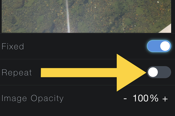 Screenshot highlighting the repeat background option being toggled on and off.
