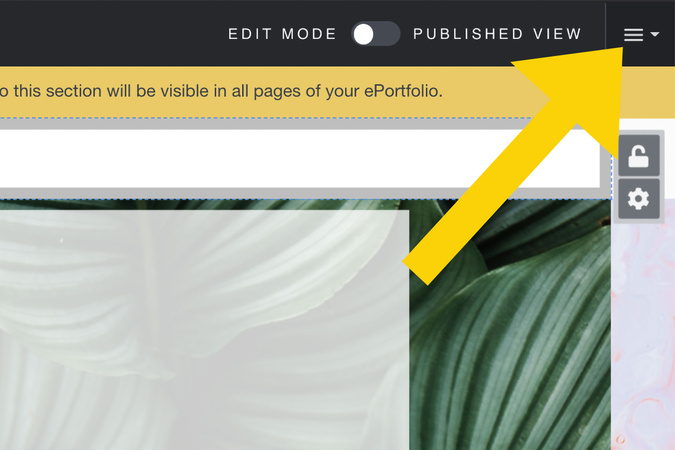 ePortfolio settings menu showing the option used to submit the portfolio to an assignment.