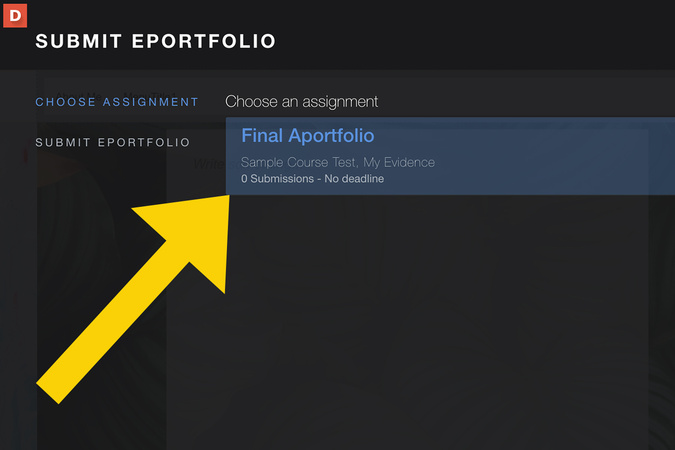 Screenshot of the assignment selection screen displaying available assignments with their titles and course names.