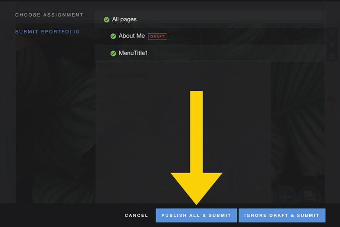 Screenshot showing a red draft icon next to an unpublished page with the ‘Publish and Submit’ option highlighted.