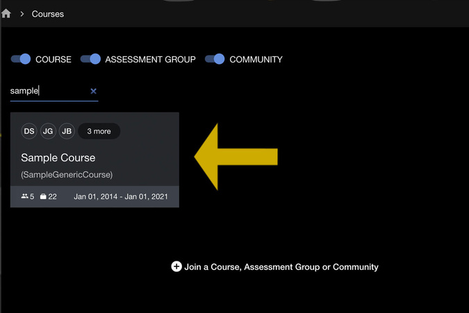 Courses list with a specific course selected to view assignments and student activity.