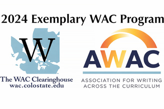 ogos for The WAC Clearinghouse and AWAC with text announcing a 2024 Exemplary WAC Program award.