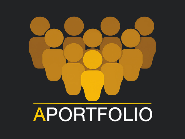 Aportfolio logo with stylized group of people icons.